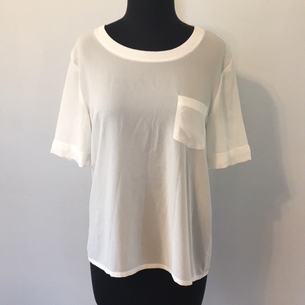 Mango Sheer One Pocket White Tee, XXS - Picture 3 of 9
